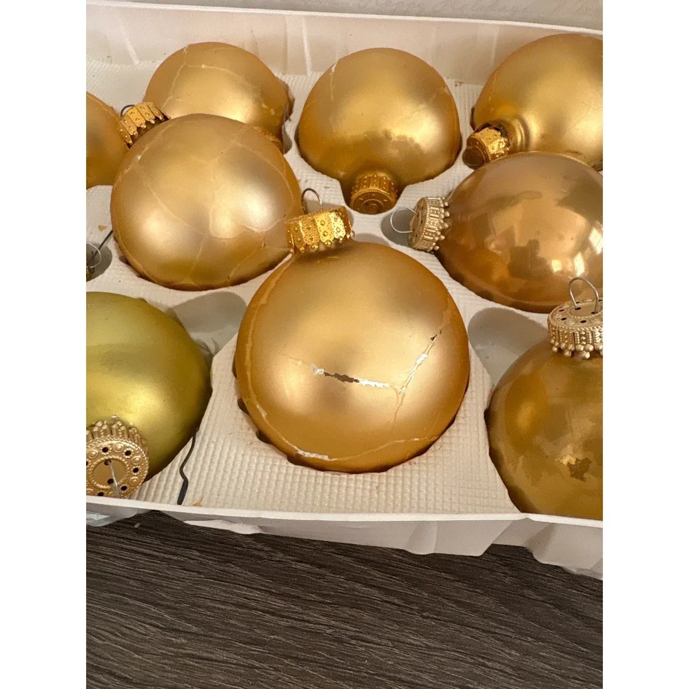 Vintage Classic Collection Gold Glass Ball Christmas Ornaments Set of 12